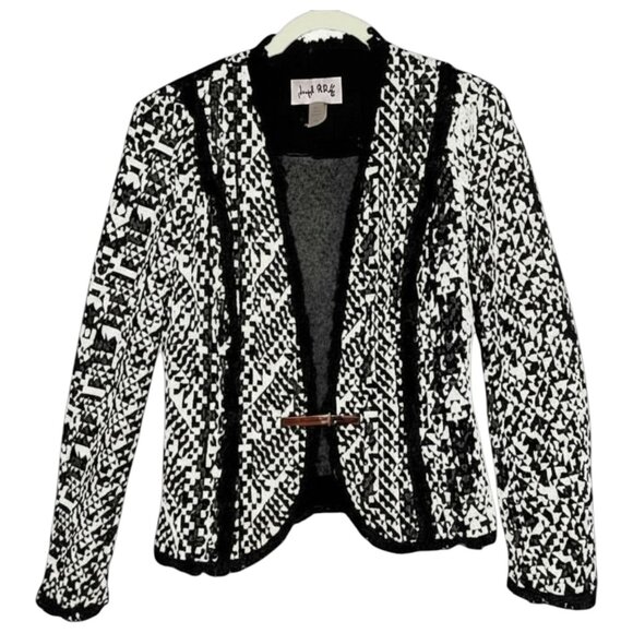 Joseph Ribkoff Fringe Trim Blazer Black White Designer Statement Jacket 8 - Picture 3 of 10